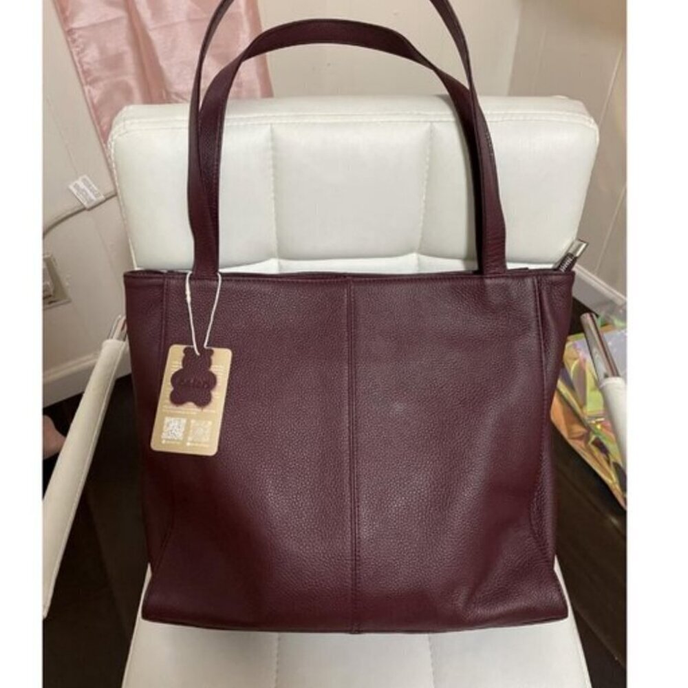 🆕Women Burgundy Red Genuine Leather Work Shoulder Laptop Compartment Handbag